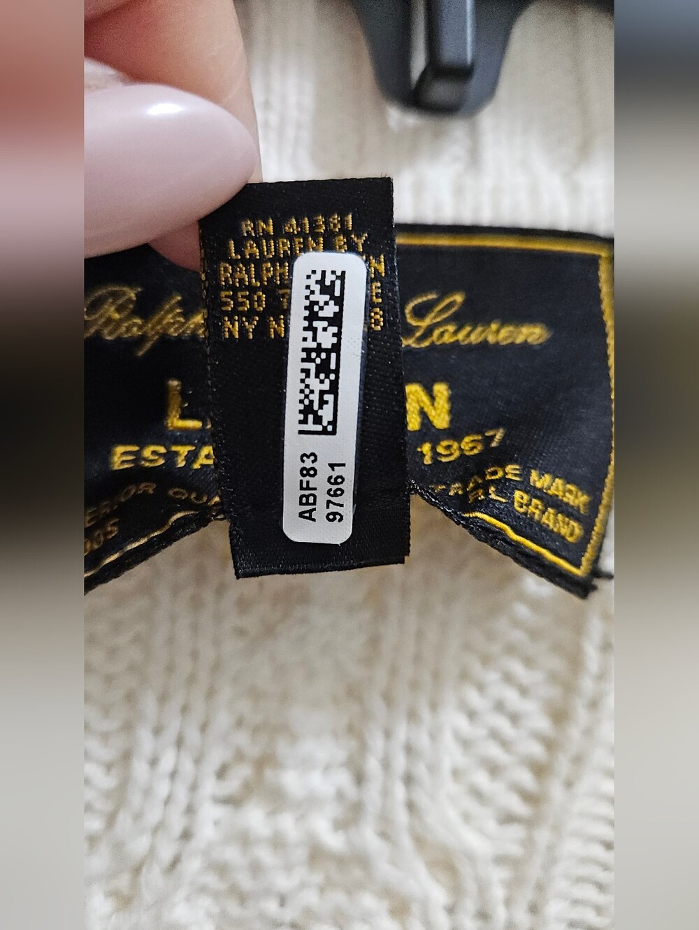 Lauren Ralph Lauren Ivory Cable Knit Full Zip Cotton Sweater Cardigan XL - Picture 7 of 9